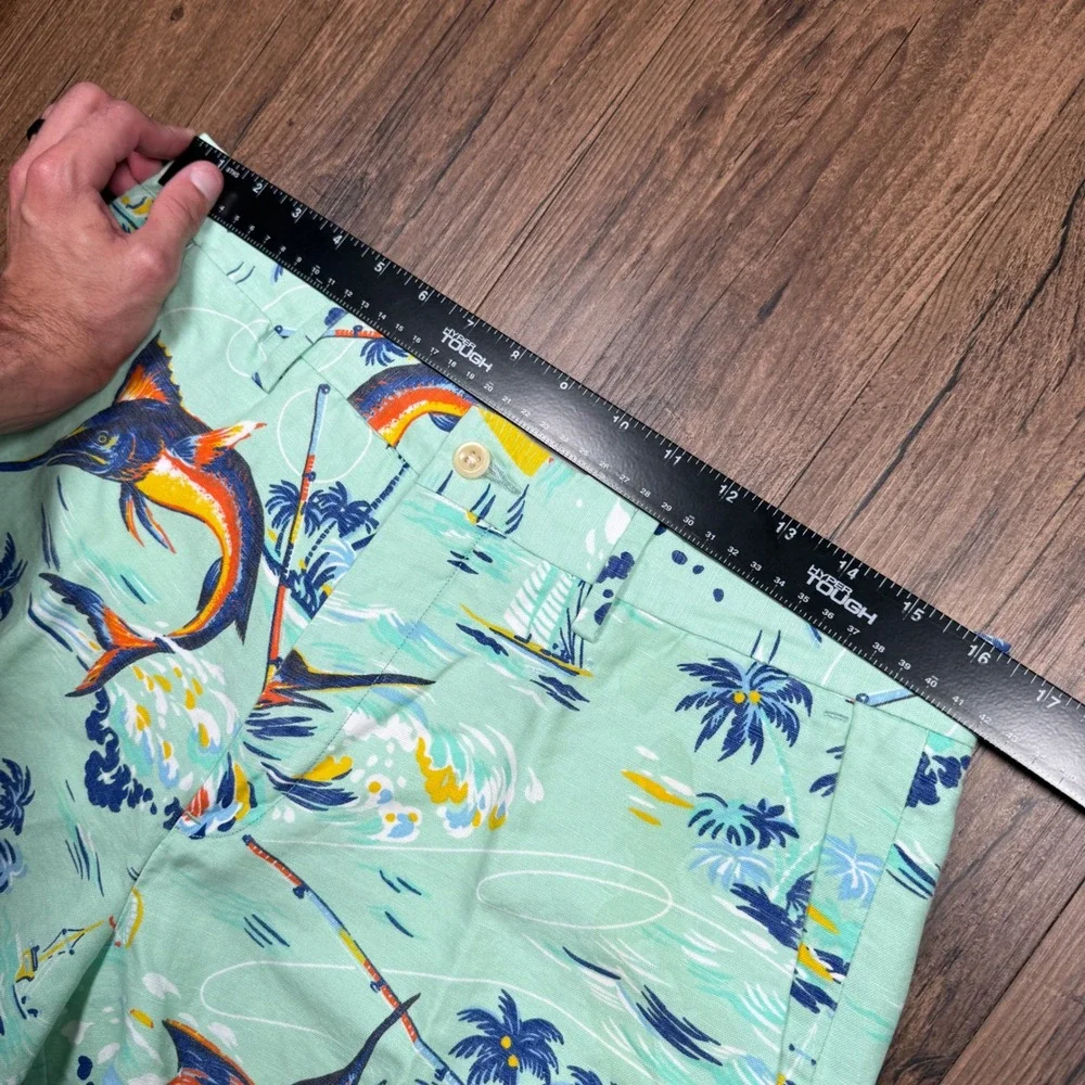 Polo Ralph Lauren Linen Shorts Mens 32 Mint Green Swordfish Marlin Boat Palm Sea